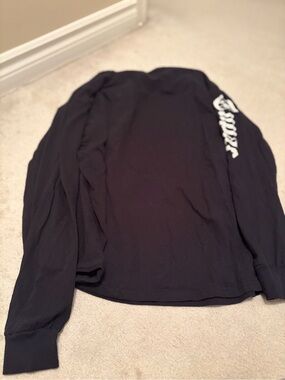Spencer's Black Long-Sleeve Graphic Tee with White Sleeve Script